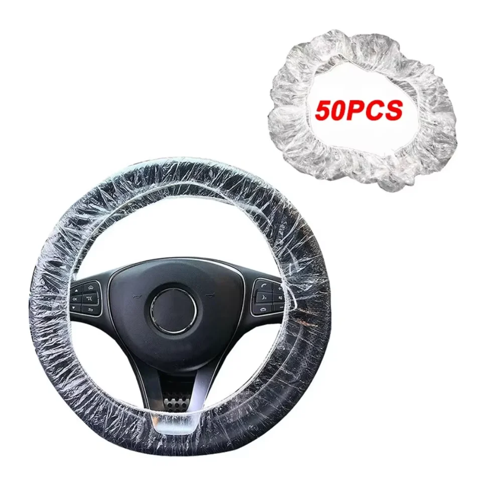 50/100pc Universal Car Gear Cover Disposable Transparent Steering Wheel Cover Elastic Waterproof Plastic Safety Isolation