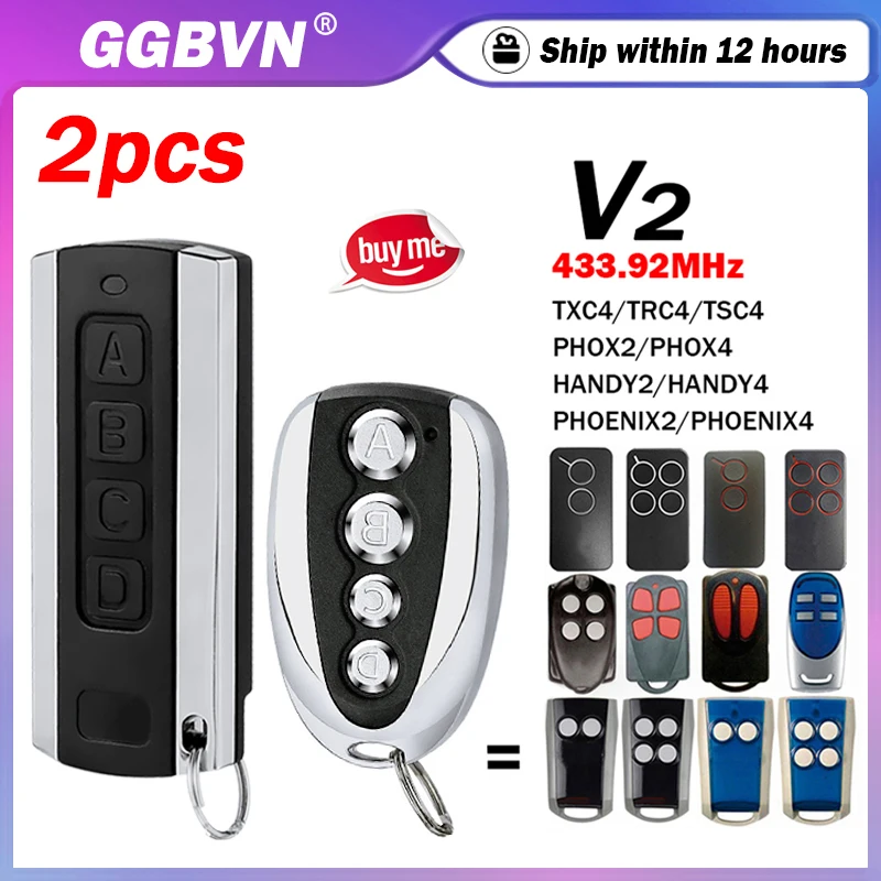 Lot De 2 Télécommandes LUIRSAY Compatibles V2 Phox - Portail Et Garage, 4 Boutons, Noir