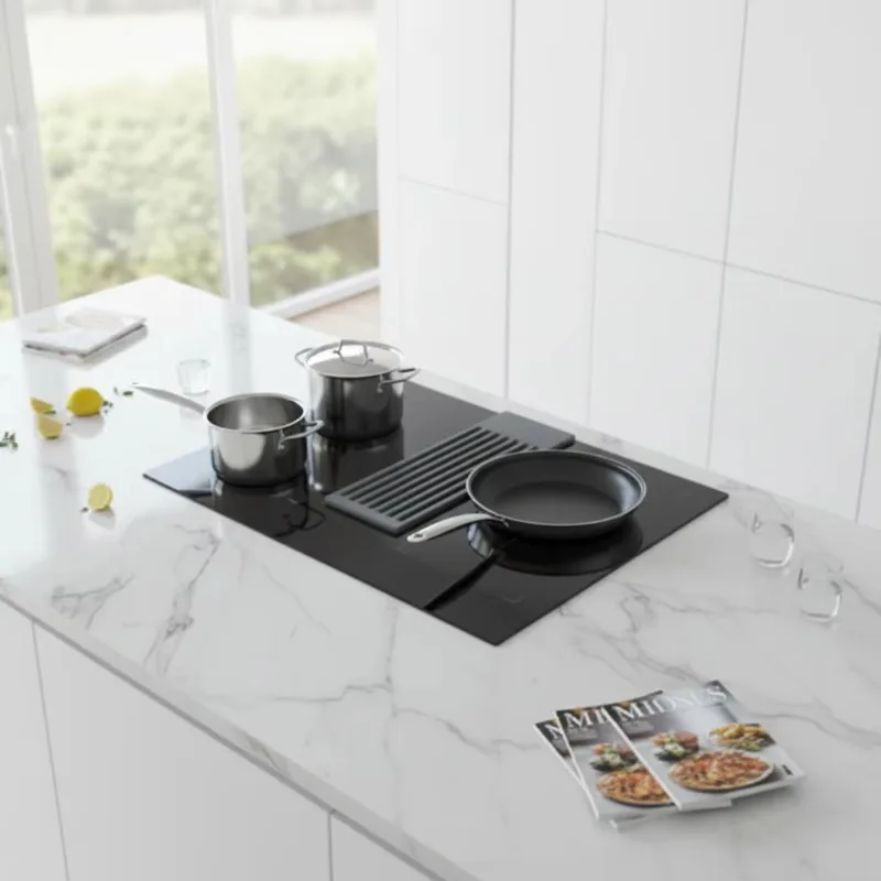 Commercial Customizable Range Hood Built-in 4 burner Induction Cooker Felix Zone Exhaust Hood Integrated  Downdraft Cooker Hood