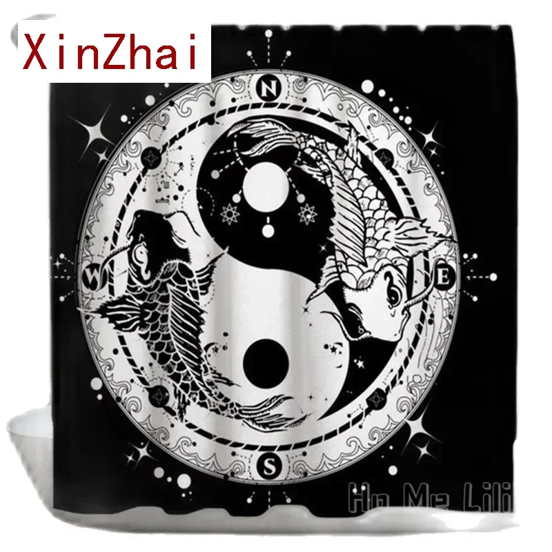 Yin Yang By Ho Me Lili Shower Curtains Koi Fish Black And White Carps Compass Waterproof Fabric Bathroom Decor