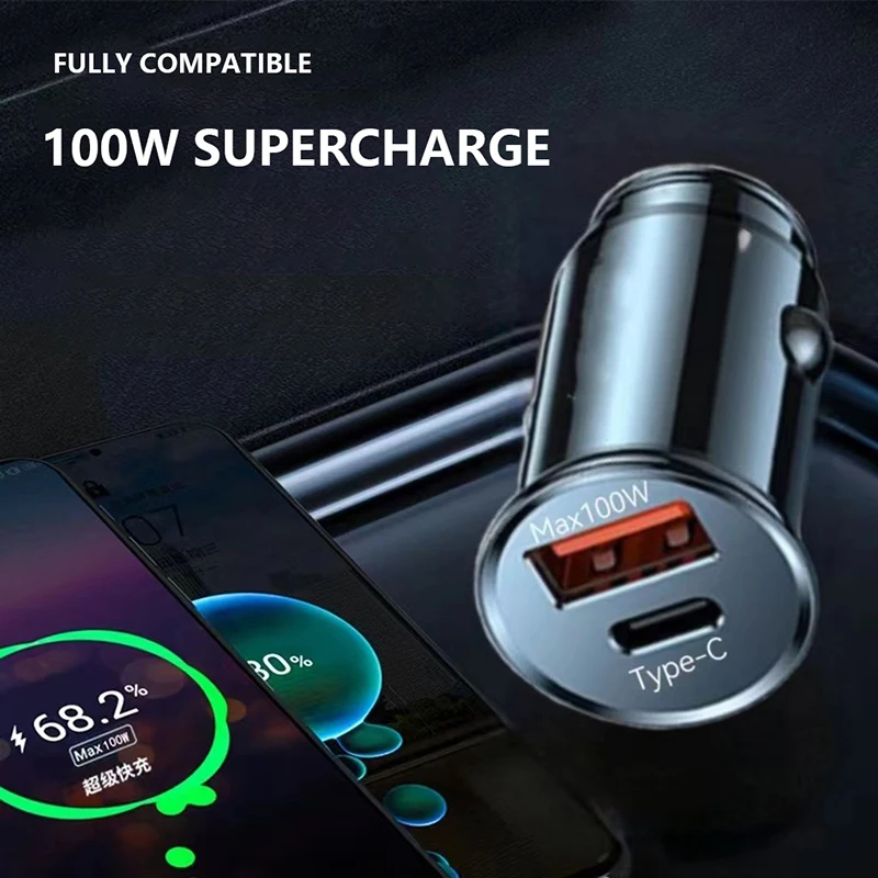 2Pcs/set Super Fast Charging Aluminum Alloy Car Charger PD30W Universal Phone Car Charger High Efficiency Vehicle Adapter