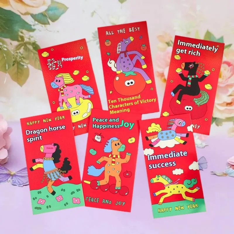 6Pcs/set Cartoon Creativity Chinese New Year Money Envelope Lucky Red Pockets 2026 Horse Year Spring Festival Red Envelope