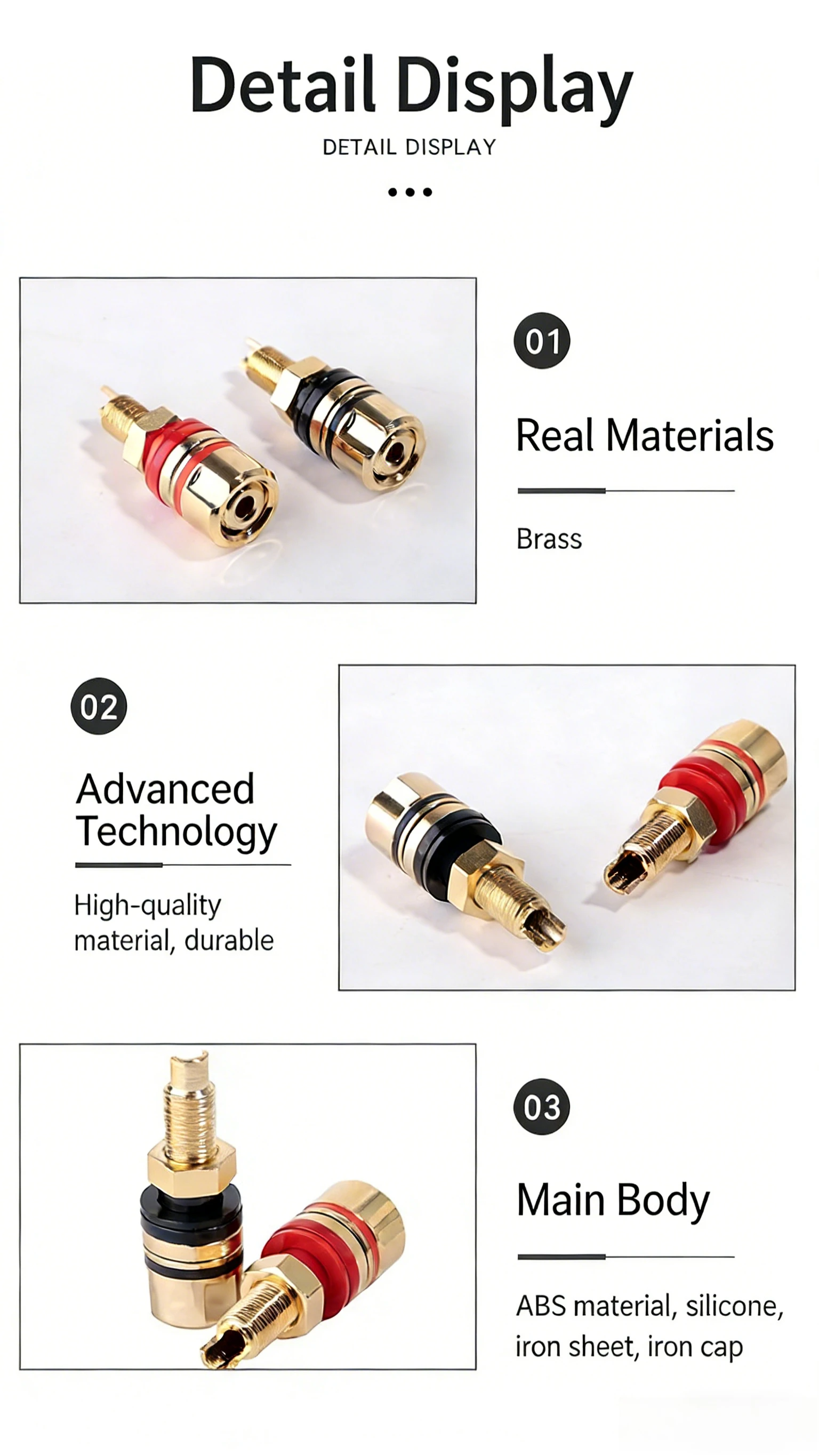 1 Pair Gold-Plated Binding Post Banana Socket Connector 4mm Banana Plug Amplifier Speaker Terminals Non-Magnetic Banana Connecto