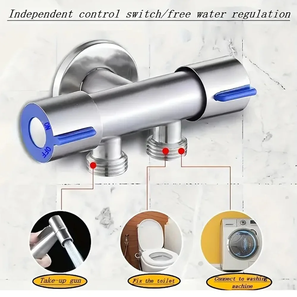 G1/2 304 Roestvrij Staal Een In Twee Uit Dubbele Controle Hoek Ventiel Toepassen Wc Bidet Sproeier Ventiel Kraan Badkamer Accessoires