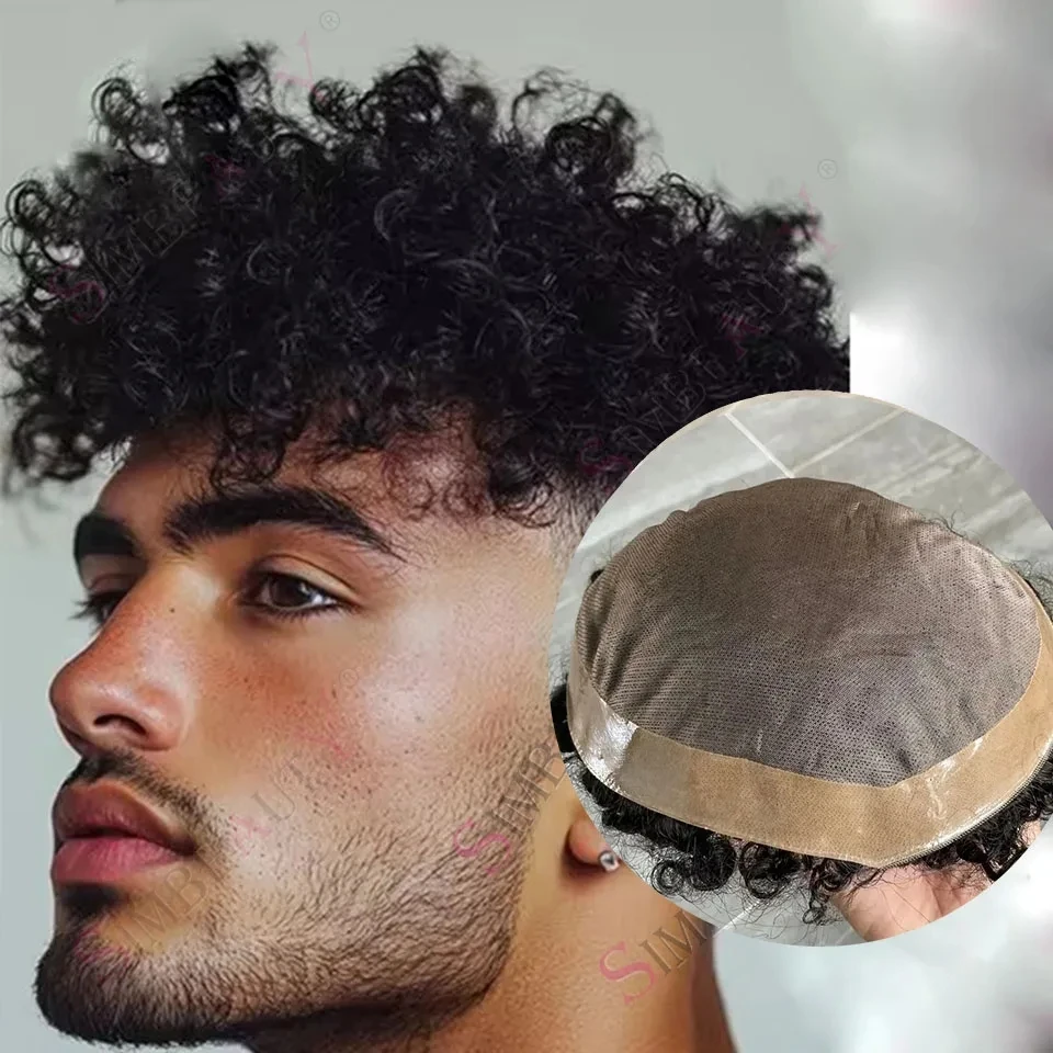 

12mm Afro Man Toupee Black 100% Human Hair Wigs 20mm 15mm Kinky Curly Weave Units Men Toupet Fine Mono Lace Capillary Prosthesis