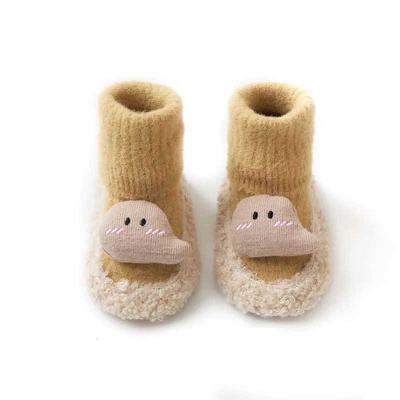 Calcetines de Piso para Bebés Recién Nacidos, Forrados de Franela Térmica de Invierno, 100% Algodón, Suela Suave, Antideslizantes para Interiores, Zapatos de Aprendizaje para Niños Pequeños ​
