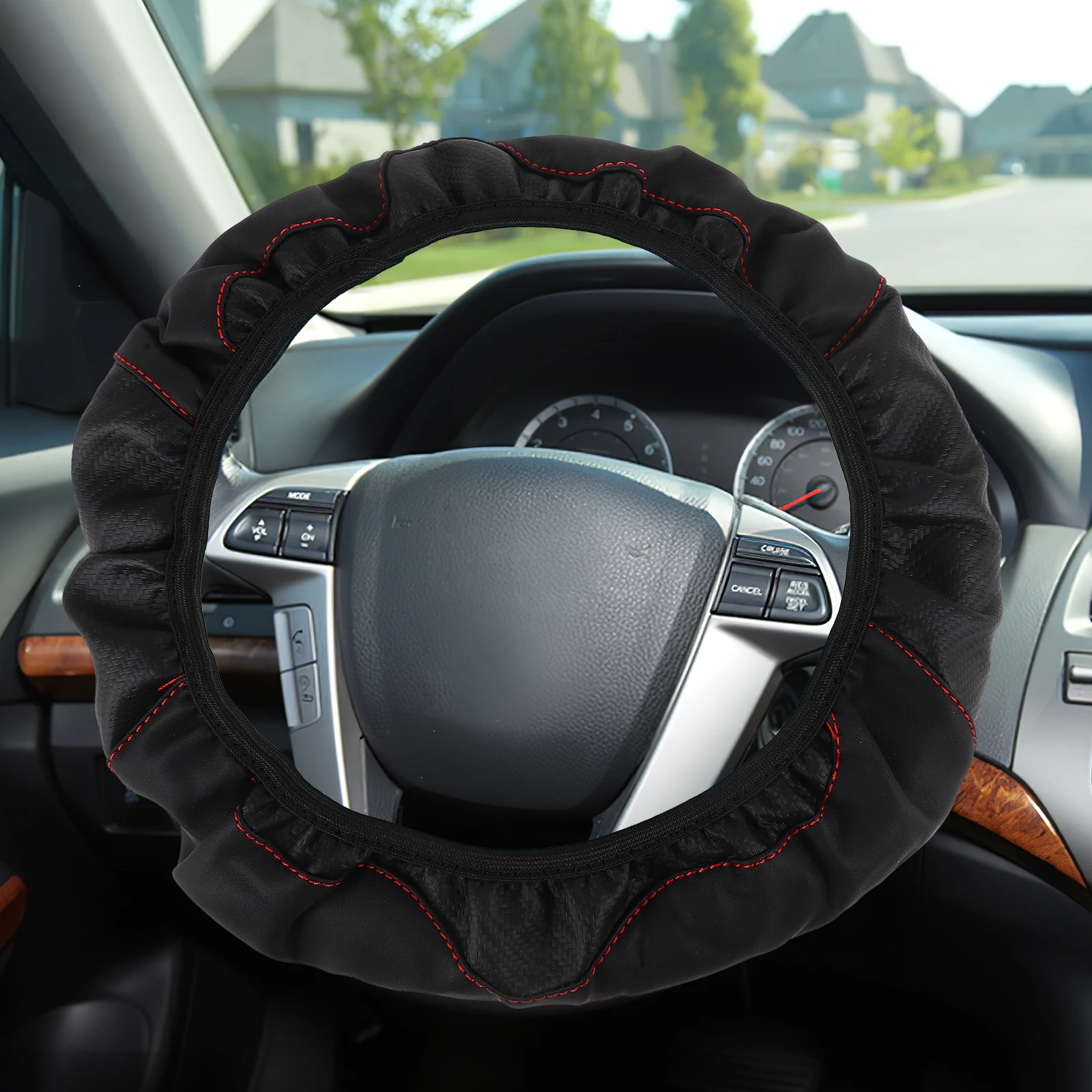 

Carbon Fiber Steering Wheel Cover Universal Elastic Anti-Slip Car Steering Wheel Sleeve Women Men All Seasons Durable