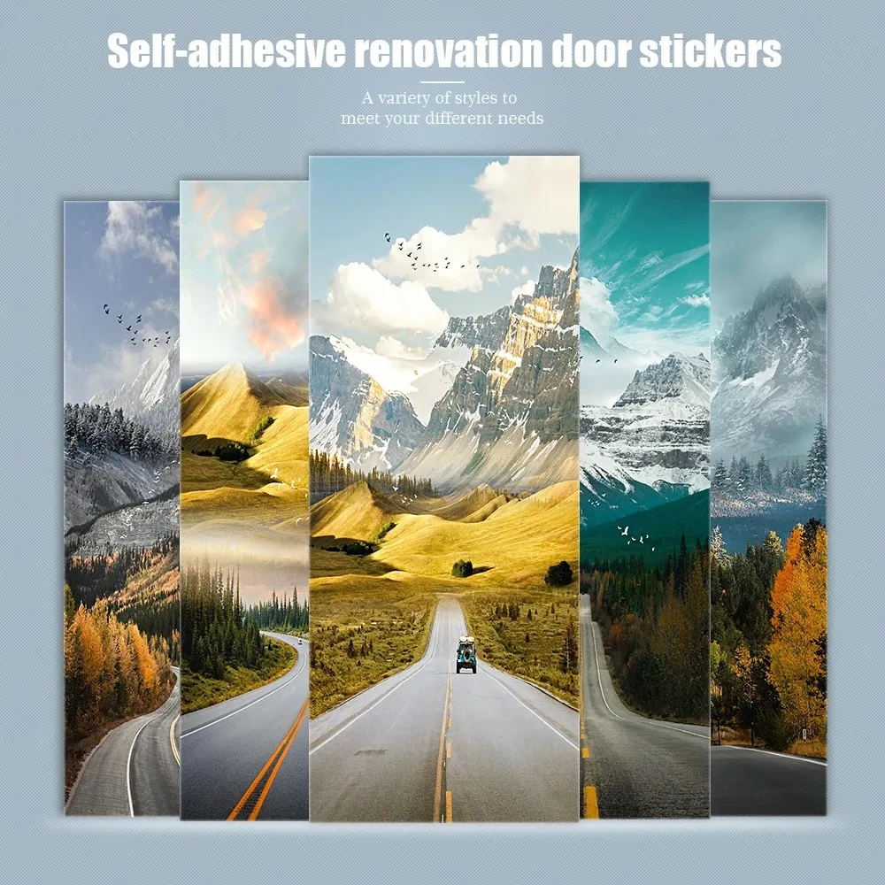 Dawn Road Door Sticker Vinyl PVC Waterproof Self-Adhesive Pastoral Style Murals for Bedroom Living