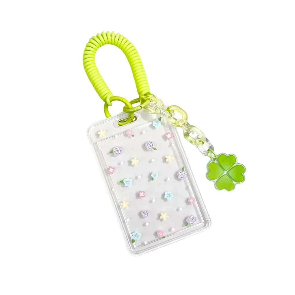 

Выдвижной футляр для карт с цветочным принтом, прозрачный держатель для карт, милый держатель для карт, защита от потери, защита для удостоверений личности для офисных работников