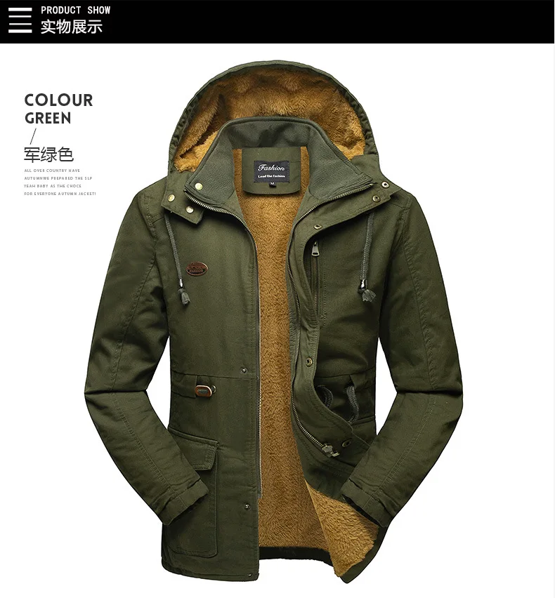 Winter Cotton-padded Men's Tooling Jacket Medium And Long Men's Large-size Coat Warm And Thicker