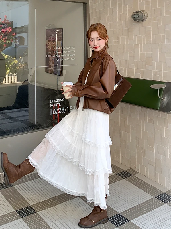 Giacca in Pelle PU Marrone con Colletto Alto Cé Brown, Nuova Collezione Primavera-Autunno 2025, Taglia Piccola, Super Snellente per Donna...