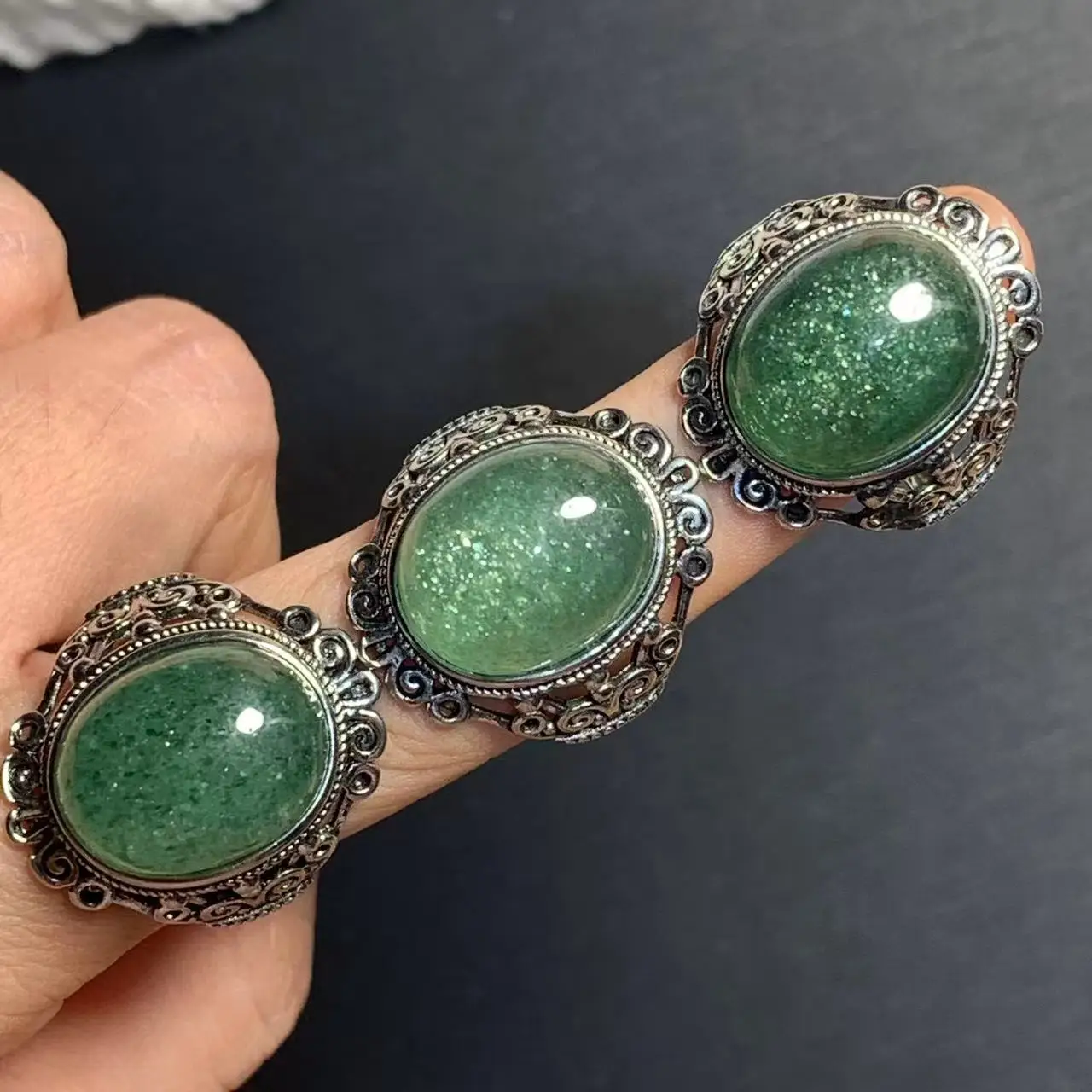 

Natural Green Strawberry Crystal Ring Stone Female Handmade Rings Jewelry for Women Gift Purple Flower