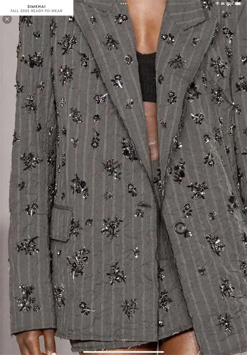 Formal Pinstripe Women Suit Set 2 Pcs Crystals Blazer+Prom Dress Spring Business Office Lady Jacket Wedding Coat Customized