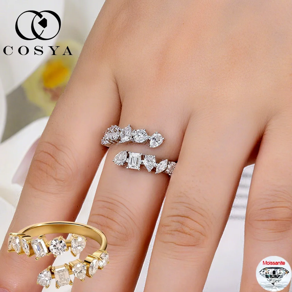 

COSYA Кольцо с муассанитом S925, серебро, золото 18 карат, цвет D, VVS1, свадебное открытое кольцо с лабораторным бриллиантом для женщин, вечерние ювелирные изделия