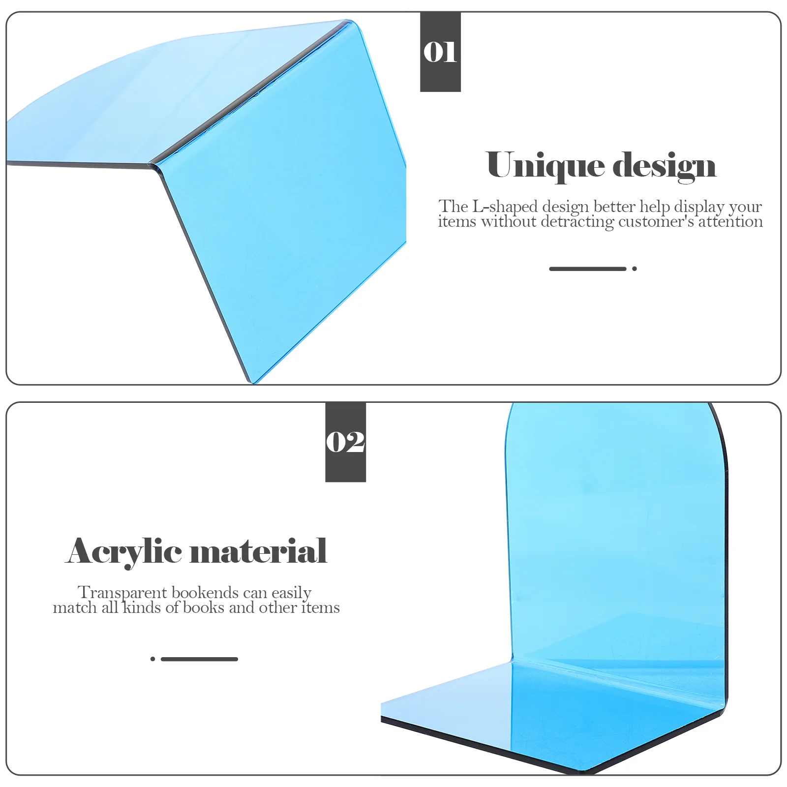 

2Pcs Clear Acrylic Book Holder L-Shaped Bookend Desktop Display Stand Organizer Support for Home Office Study Bookend