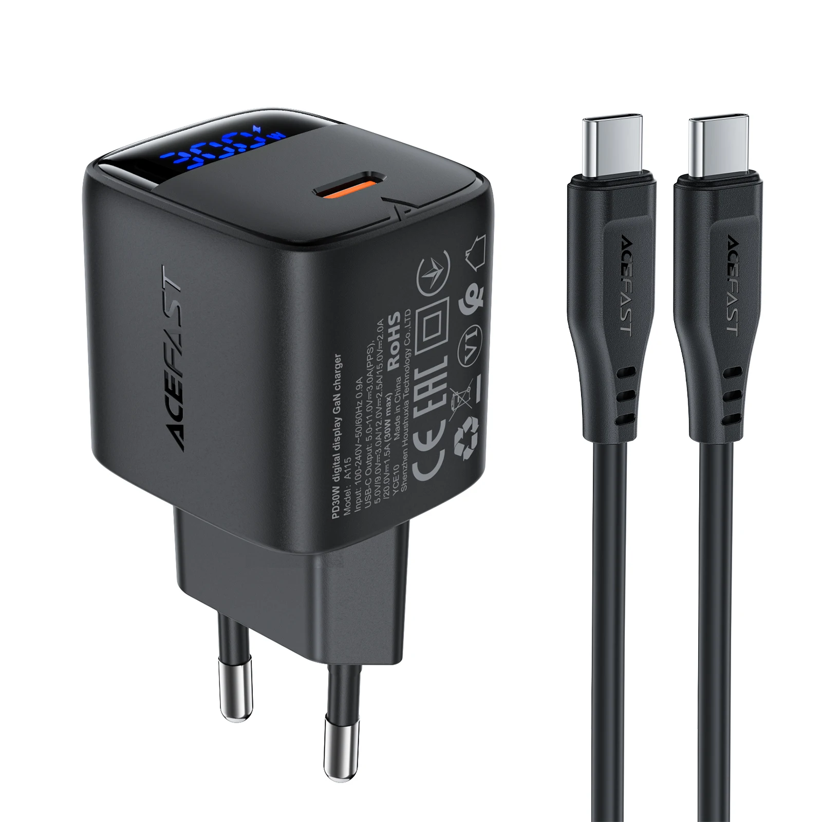 ACEFAST GaN PD30W EU Telefon Schnelle Lade Ladegerät Für iPhone 16/15 Pro Max USB C Wand LED Digital Display Adapter für Samsung S25 3