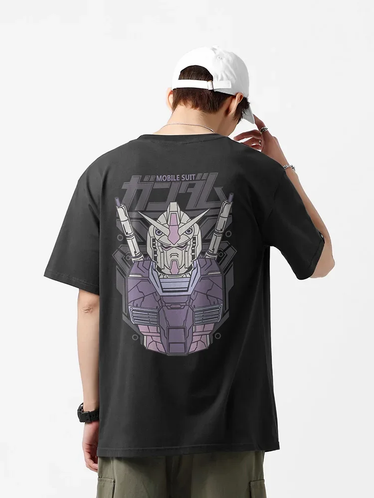 

Brand Japanese Animation Peripheral Mobile Suit Gundam Short Sleeve T-Shirt Bar Men's and Women's Summer Loose Pure Cotton Loose
