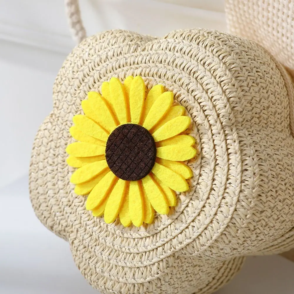 Durable Straw Crossbody Bag Flower Woven Shoulder Bag Handbag Girls Kids