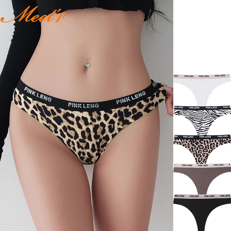 Meet'r Sexy Tanga-Höschen mit Leopardenmuster für Damen, nahtloser Dessous-Slip, weiche, atmungsaktive Unterwäsche mit elastischem ROSA-Bund