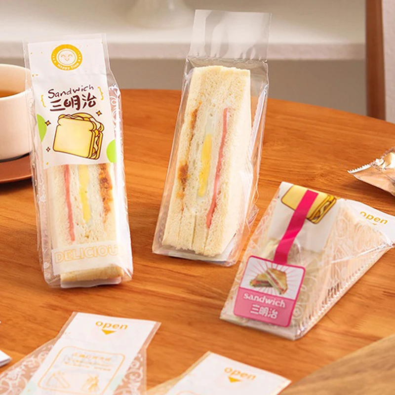 100 stücke sandwich kunststoff verpackung transparente dreieck taschen für brot butty taschen geburtstags feier dekoration behandeln