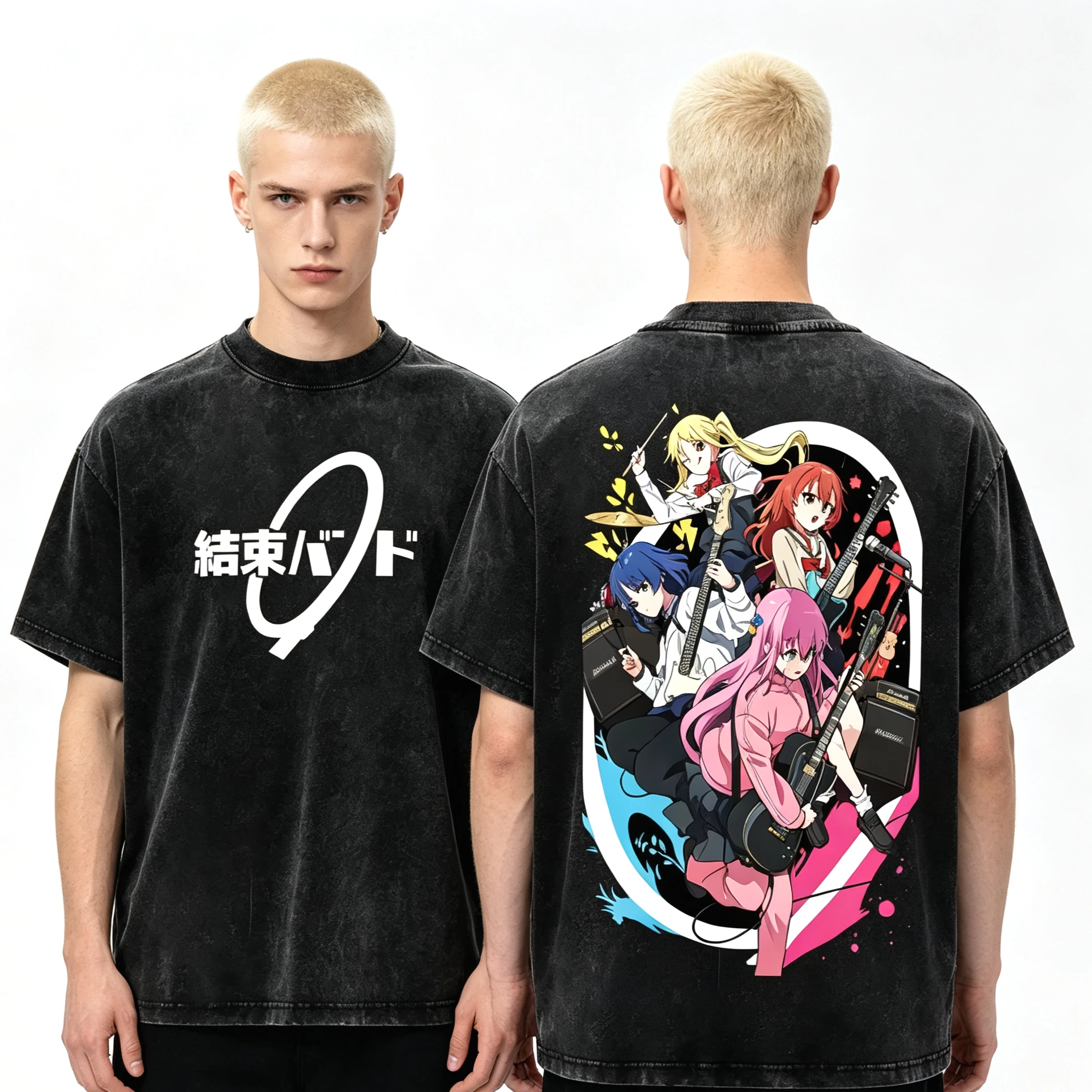 Hot Sale Anime Bocchi The Rock Graphic Washed T Shirt Y2K Unisex Gothic Cotton T-shirt Harajuku Hip Hop Punk  Streetwear T-shirt