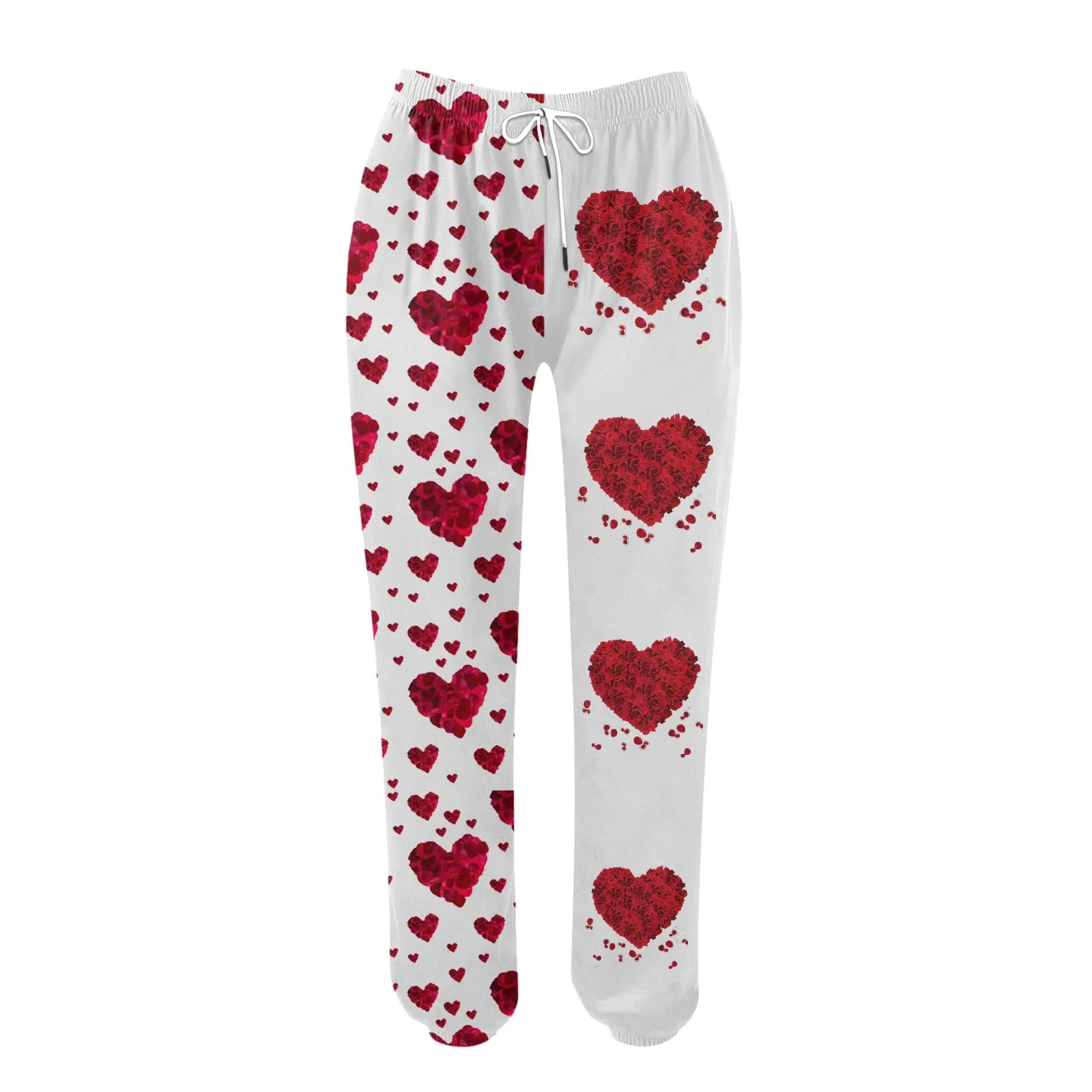 Weites Bein Hosen Frauen Valentinstag drucken unten Jogging hose Taschen hohe Taille Sport Gym Jogger gerade Hosen Jogger Basic Hose