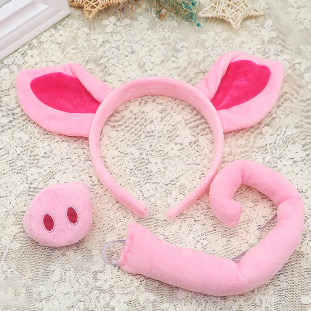 

1 set Pink Nose Headband Set Animal Ears Hair Hoop Bow Tie Tail Cosplay Halloween Headbands For Kids Accessories
