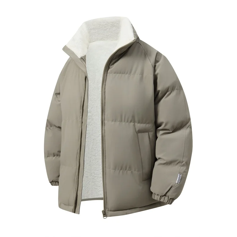 Men Fleece Simplicity Solid Coat New Fashion Casual Versatile Stand Collar Jacket Winter Comfortable Keep Warm Thicken Parka Men