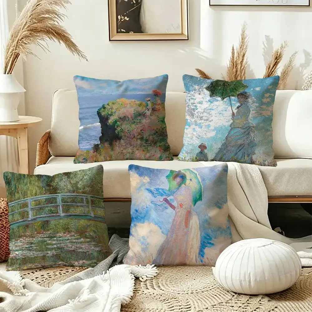 Monet Abstract Landscape Art Canvas Prints Painting Wall Art Monet Pillow Cushion Cover Pillowcase Living Room Sofa Home Decor