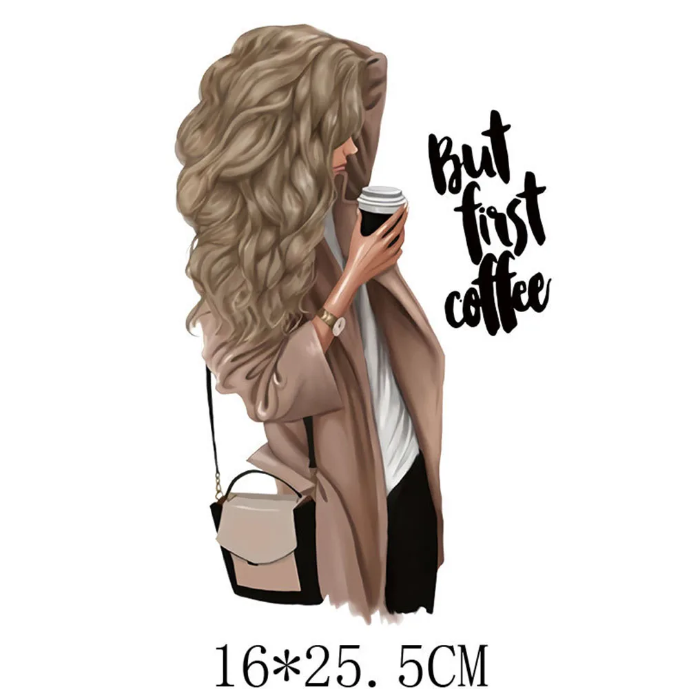 HOT Heat Transfer Coffee Patches For DIY Clothing, Women Stickers On T-shirt, Easy Printing Patches On Clothes Pillows