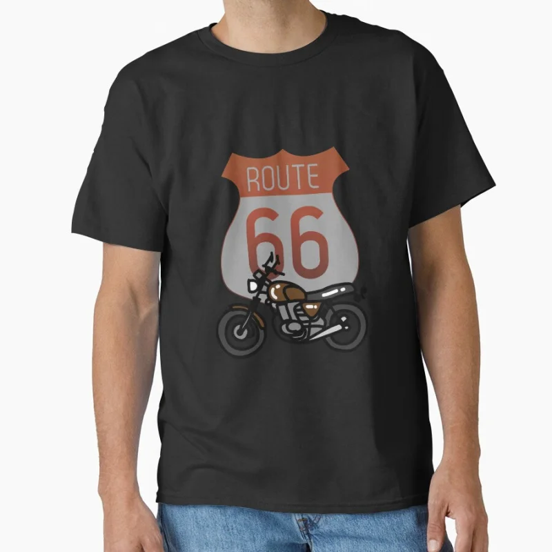 

0703 Retro Motorcycle on Route 66 Americans highway The Mother Road USA road trip gift T-shirt Large size Adult Tops S-6xl