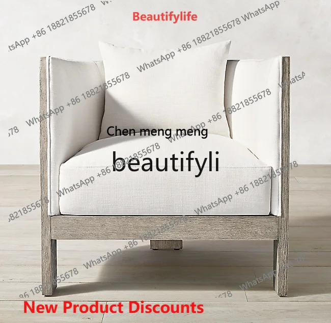 New arrive  American Country Retro Solid Wood Single Sofa Italian Modern Minimalist Lounge Chair Nordic Minimalist Furniture