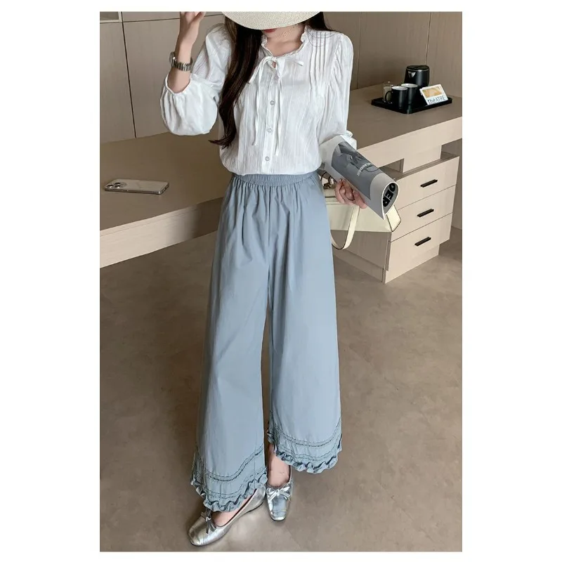 Wide Leg Pants Women Summer 2026 Slimming Nine Point Straight Leg Pants Casual High Waist Q498