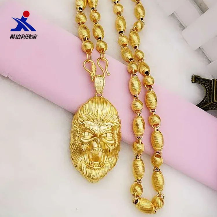 

24K Gold AU999 Monkey Head Pendant Men's - Lucky monkey, matte, hand-polished, for gifting & wearing