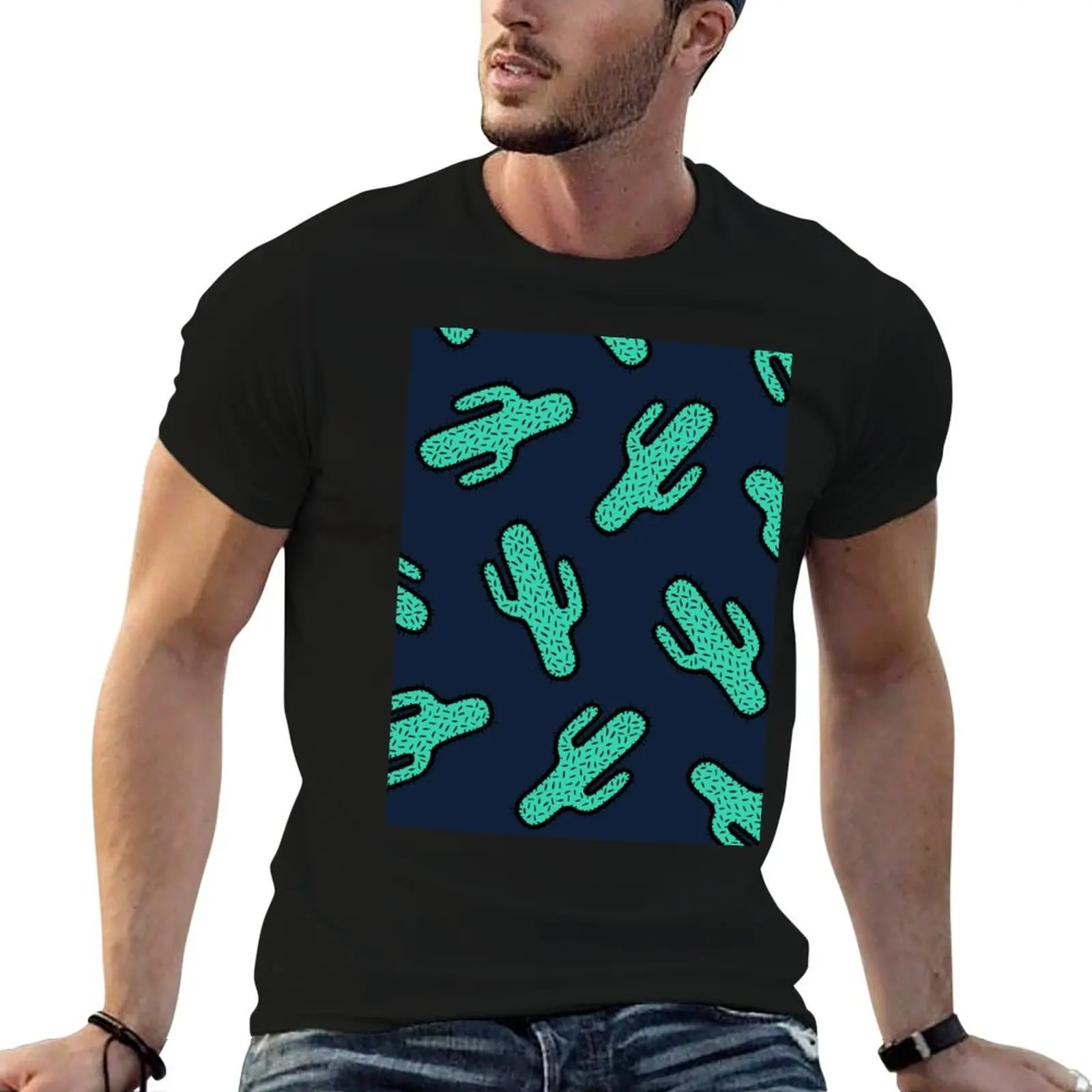 

Neon Wild West Cactus Pattern T-Shirt anime t shirts for man t shirt men 100% cotton luxury brand T-Shirt