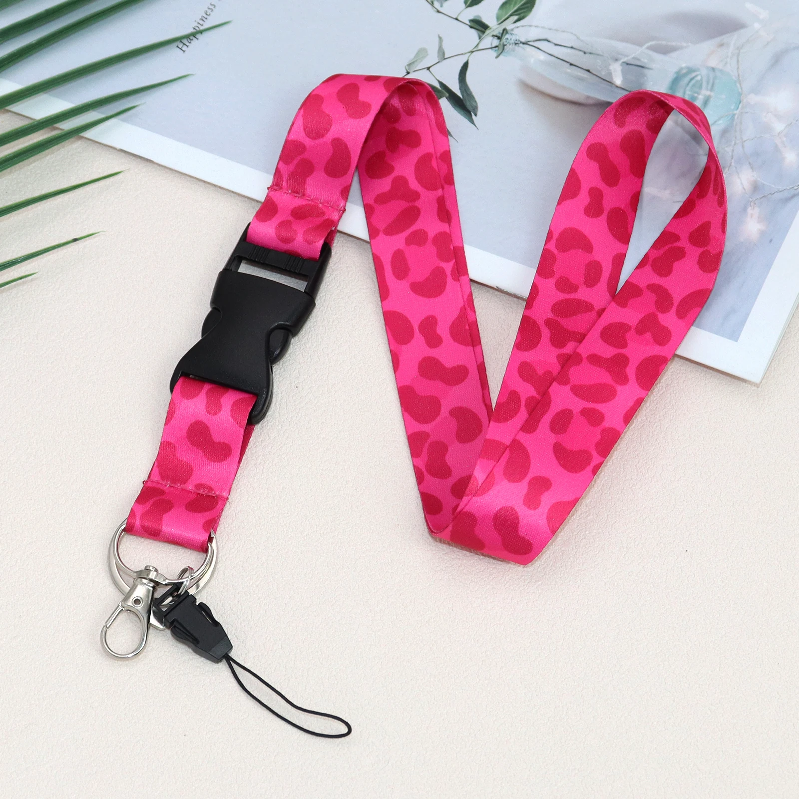 Mobile Phone Lanyard Fashion Pink Leopard  Neck Strap Keychain Teacher Lanyard for ID Card Holder Keys Keychain Keyring Gift