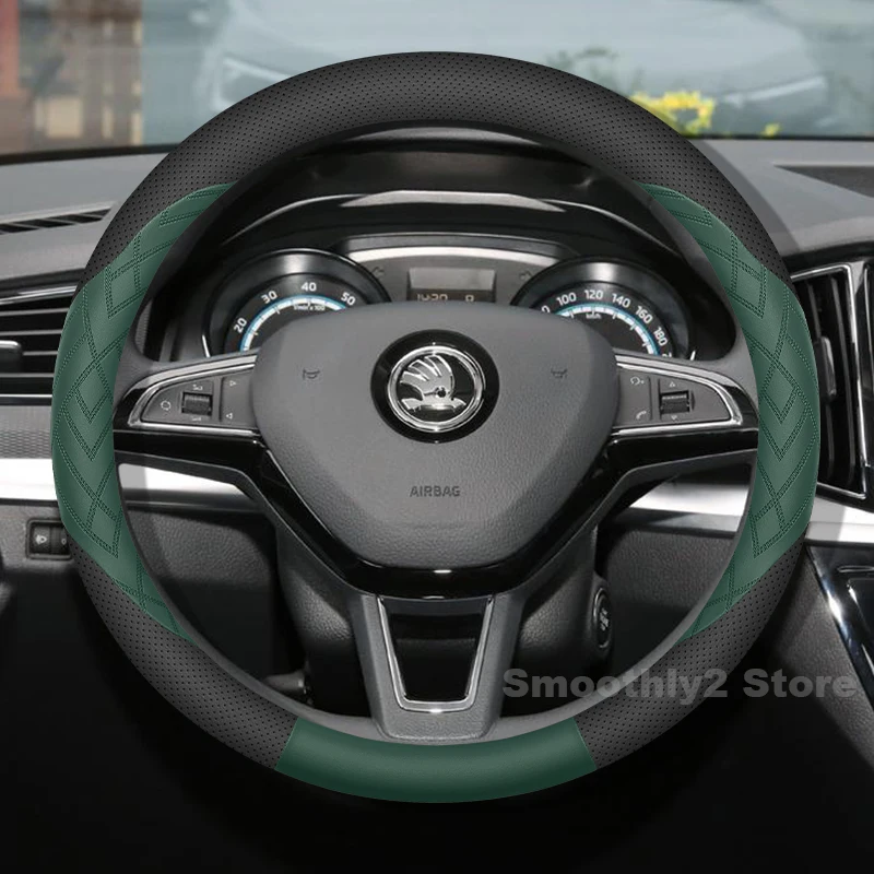 

Car Leather Steering Wheel Cover For Skoda Kamiq 2020-2023 2024 2025 Non-slip Auto Steering Wheel Skoda Kamiq Accessories 2025