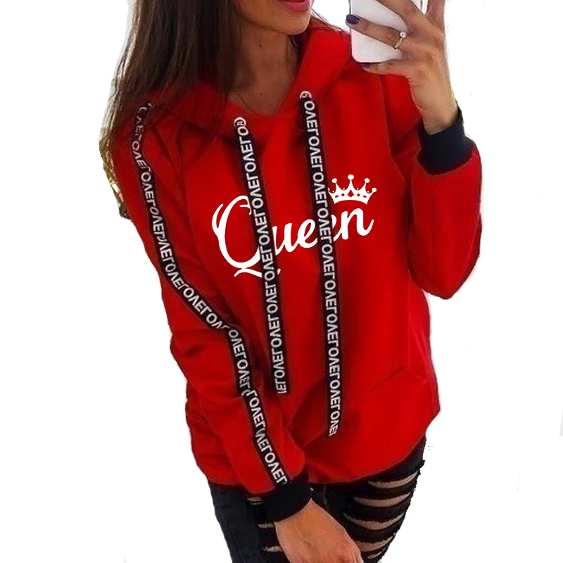 New Autumn Winter Fashion Thin Fleece Hoodies for Women Alphabet Print Sweatshirts for Young Women Loose Casual Blouse