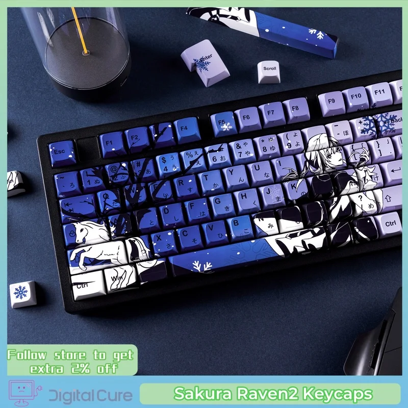 

Sakura Raven2 Keycaps 131 Keys Pbt Ceramic Coated Smooth Front Facing Xda Profile Mechanical Keyboard Cartoon Keycaps Gift