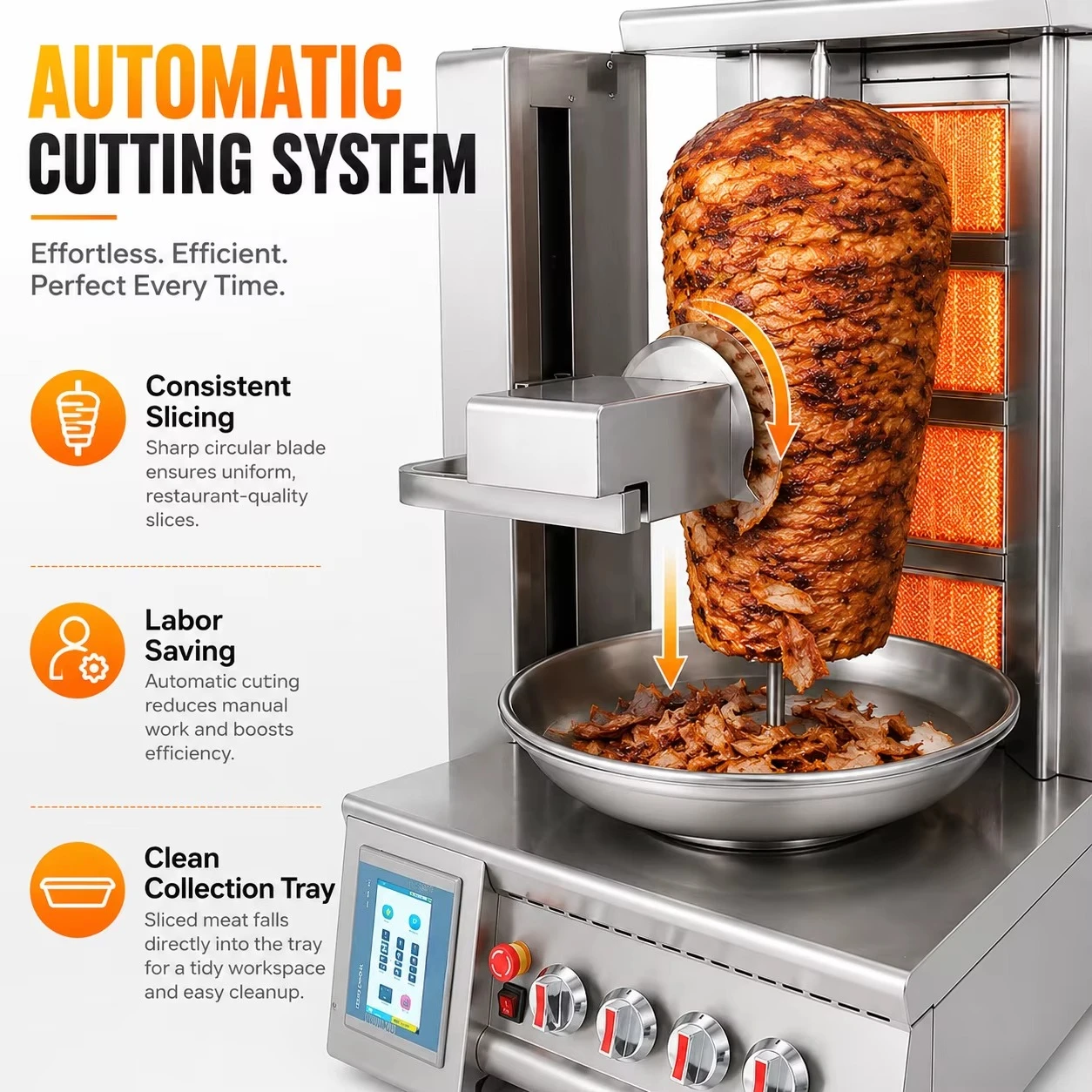Gas Powered Middle Eastern Doner Kebab Machine, Turkish Rotisserie Grill for Rice Bowl Wrap Roujiamo
