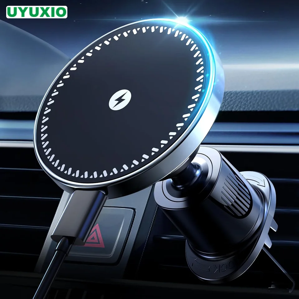 UYUXIO Fuerte Imán Inalámbrico Coche Cargador Adaptador 15W Ventilación Soporte Coche Teléfono Para iPhone 16 15 14 13 Pro Max Plus 12