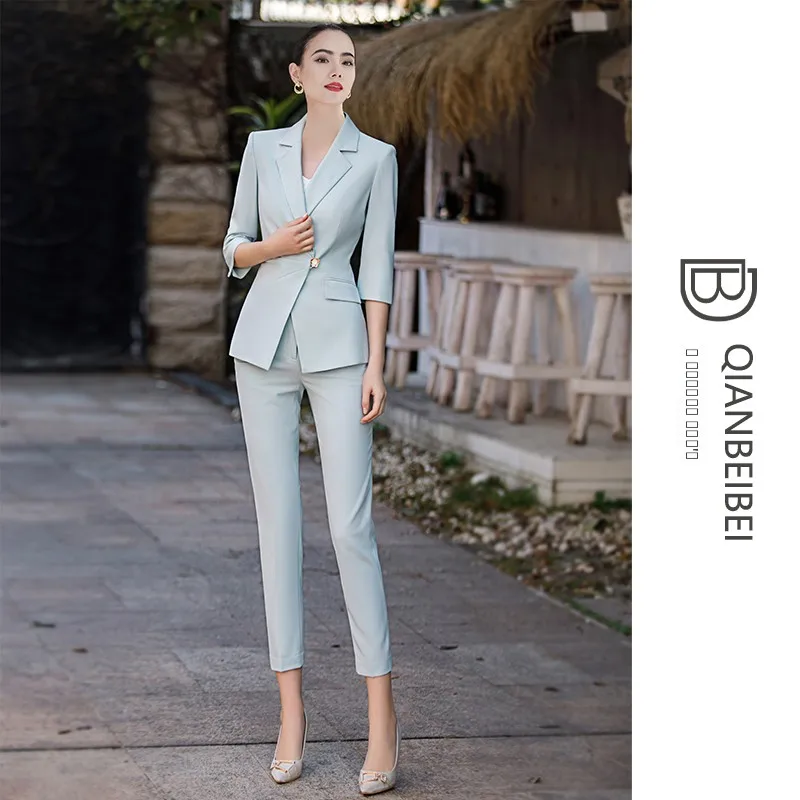 

Костюм Qian Beibei: Профессиональный тонкий деловой костюм для женщин, повседневный комплект из полиэстера для офиса и работы