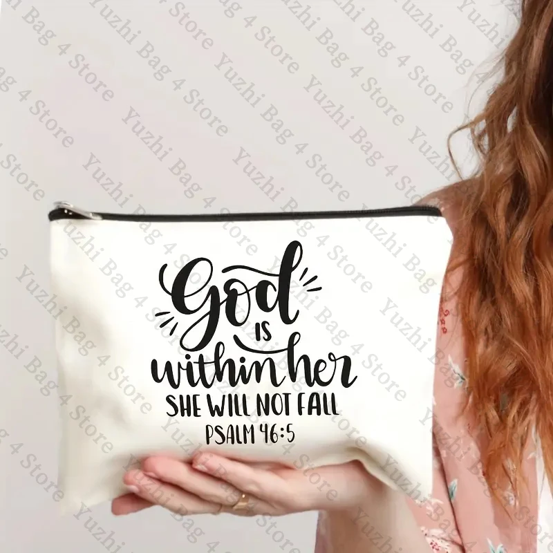 Be The Light Pattern Religious Gifts Church Canvas Makeup Bag God Illustration Funny Cosmetics Pouch Christian Gifts for Women