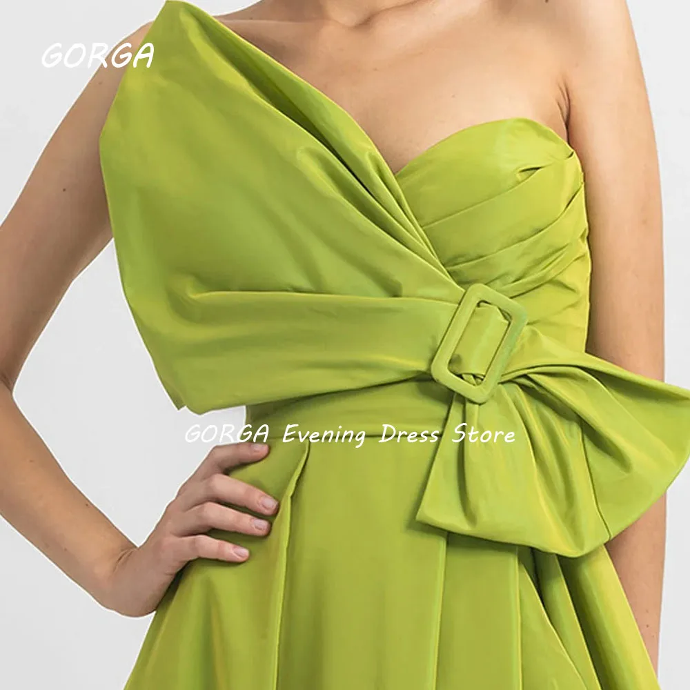 GORGA-Vestido largo de satén verde sin tirantes para mujer, traje de noche ajustado de alta calidad, longitud hasta el suelo, 2024