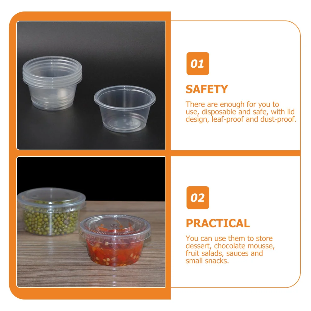 

100Pcs Disposable Clear Plastic Sauce Cups with Lids for Condiments Desserts Parties Portion Containers Plastic Sauce Cups