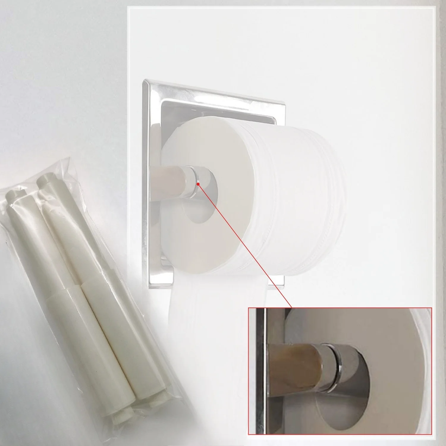 2Pcs Bathroom Toilet Paper Holder Roller Replacement Wall Mounted Plastic Tissue Rolls Holder Spring Loaded Insert Spindle Rod