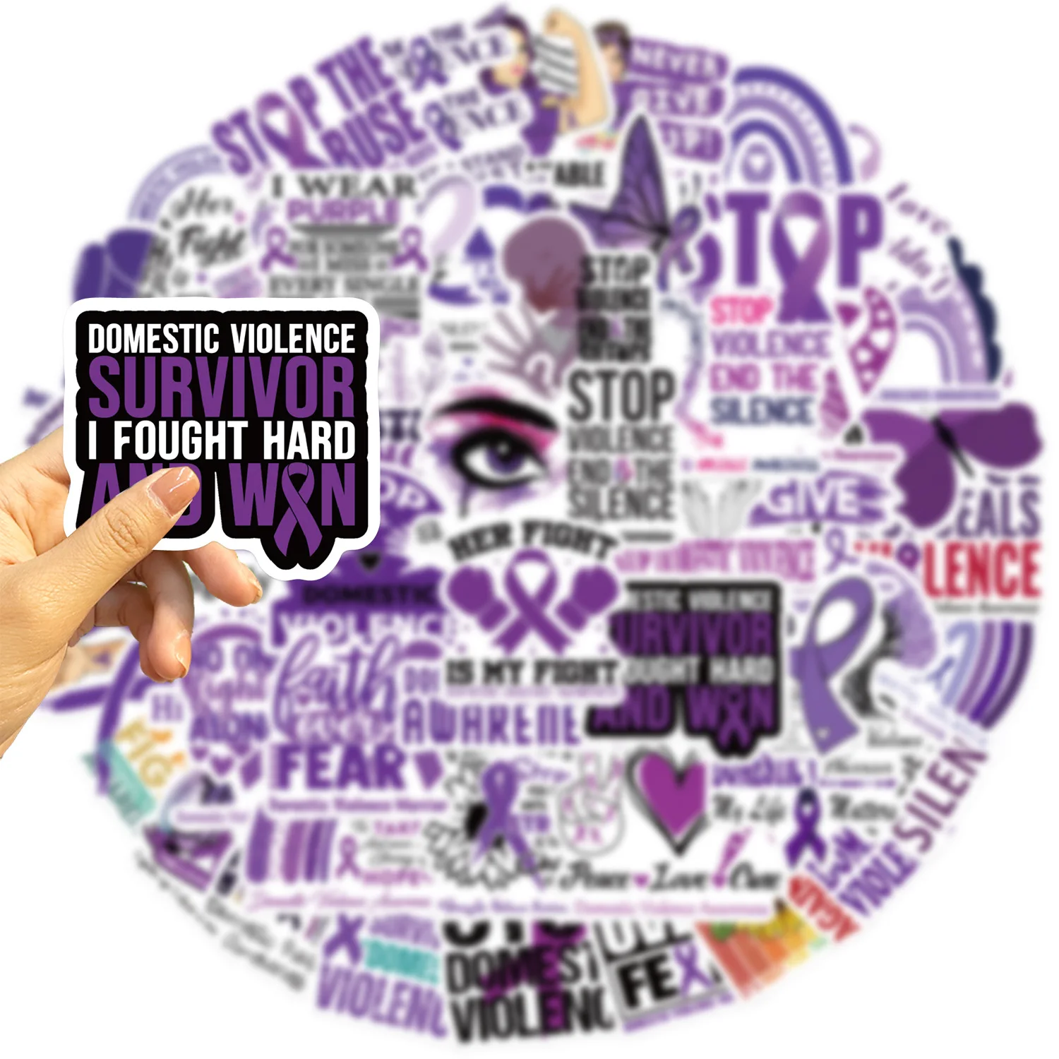 50Pcs/Lot Wholesale  Stop Domestic Violence Stickers Waterproof For Luggage Skateboard Laptop Notebook Car Decals Kids Gifts