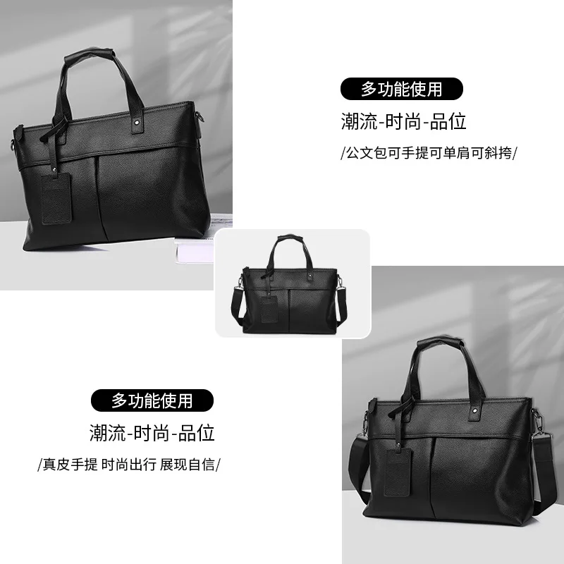 حقيبة يد بكتف واحد للرجال 2025 جديد مكتب السفر ركاب حقيبة رجالية فاخرة حقيبة جلدية أصلية حافظة أعمال موجزة #5