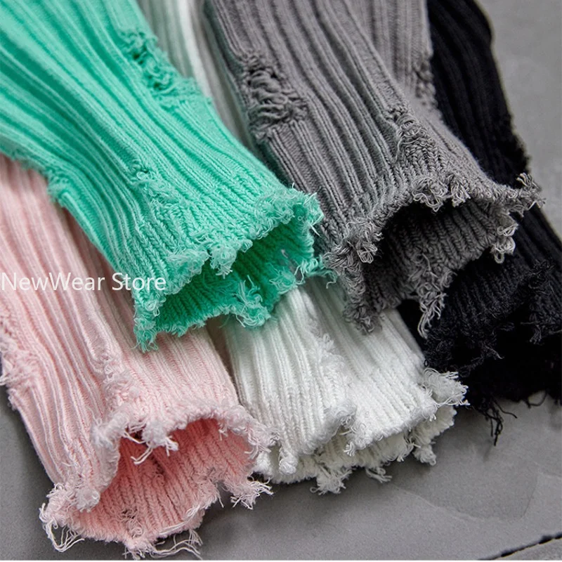 แฟชั่น Harajuku Street ถุงเท้า Broken Hole ขอทานหลอดกลางฤดูใบไม้ร่วงฤดูหนาวผ้าฝ้ายถุงเท้า Hip-Hop สเก็ตบอร์ดถุงเท้าผ้าฝ้าย