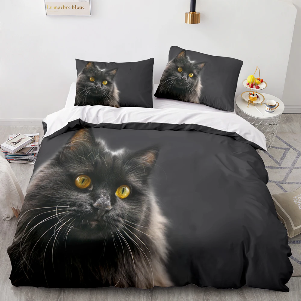 

Black cat Bedding Set Single Twin Full Queen King Size Cute cat Bed Set Aldult Kid Bedroom Duvetcover Sets 3D Anime Pet 042